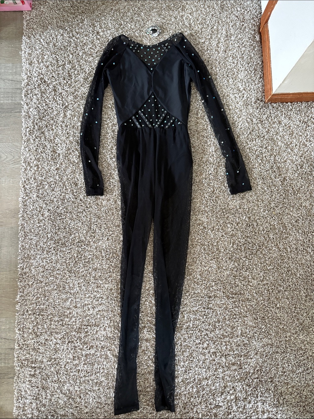 Black Long Sleeve Rhinestone Dance Costume